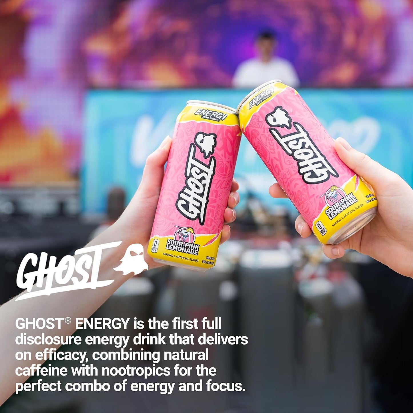 GHOST Energy Drink, Zero Sugars, 12-Pack, Cherry Limeade, 16oz | Energy & Focus Pre Workout Drink, No Artificial Colors, Gluten-Free, Vegan - 200MG Natural Caffeine, L-Carnitine, Taurine