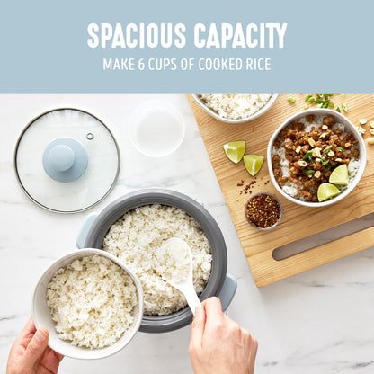 GreenLife Rice Cooker with Removable PFAS-Free Ceramic Nonstick Pot, 3-Cups Uncooked/6-Cups Cooked, Grains & Oatmeal Multicooker, Compact One-Switch Design, Auto Keep Warm, Easy Clean, Cream