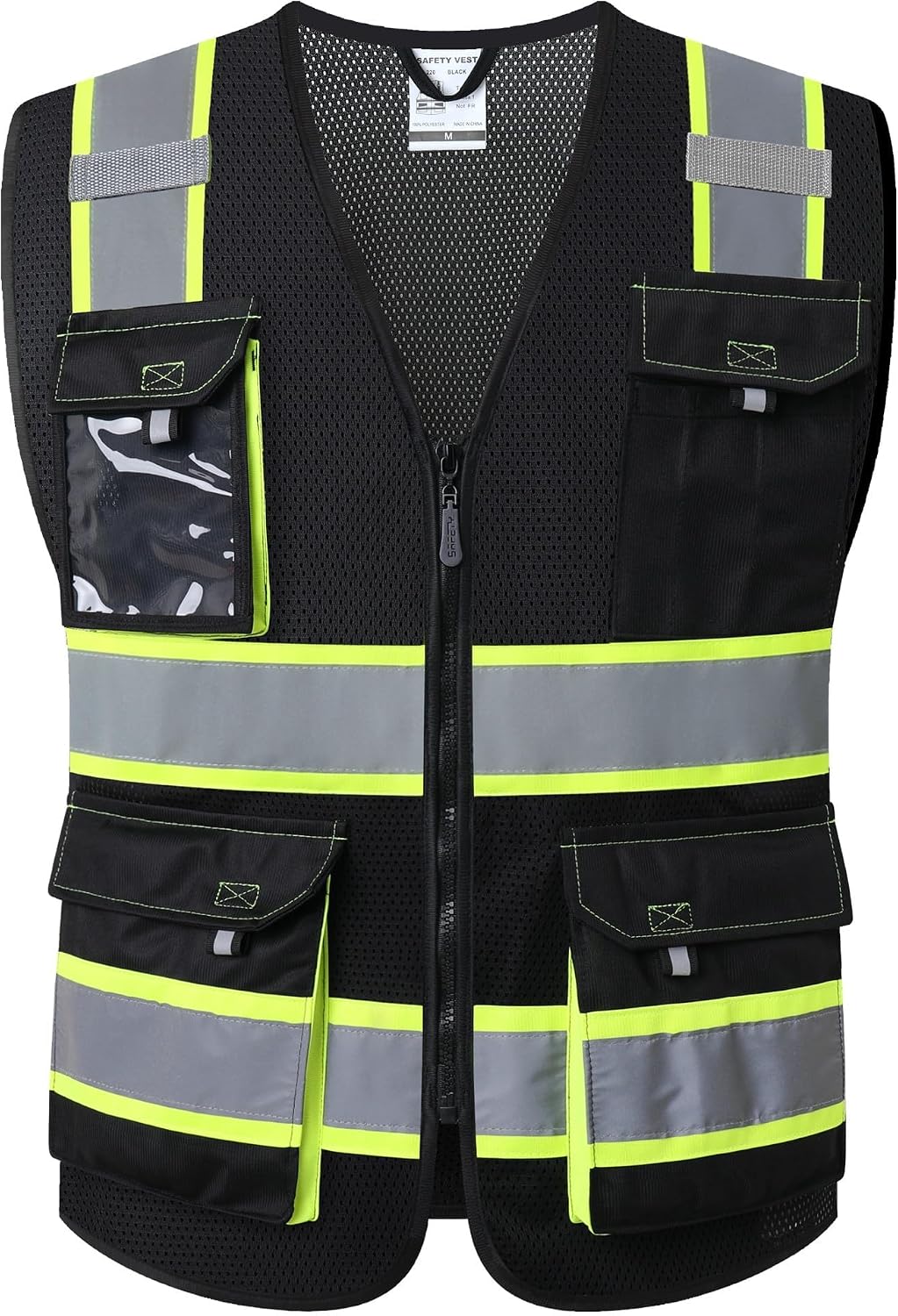 JKSafety Hi Vis Reflective Safety Vests for Men Women High Visibility Vest with Pockets Mesh Fabric Construction Safety Apparel Neon Vest for Work (220-Yellow L)