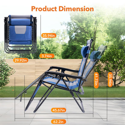Alpen Zero Gravity Lounge Chair Set of 2, Patio Chair Folding Lounge Chairs for Outside, Portable Camping Chairs with Pillow and Cup Holder, Outdoor Recliner for Beach Outdoor Camping, Black