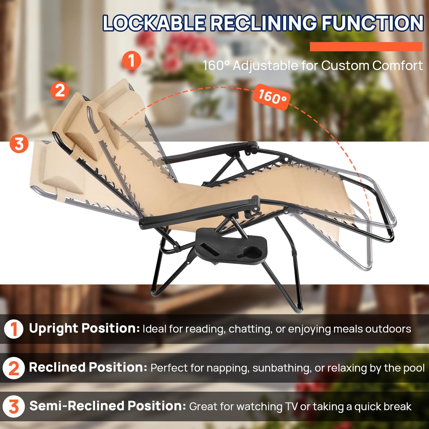 Alpen Zero Gravity Lounge Chair Set of 2, Patio Chair Folding Lounge Chairs for Outside, Portable Camping Chairs with Pillow and Cup Holder, Outdoor Recliner for Beach Outdoor Camping, Black