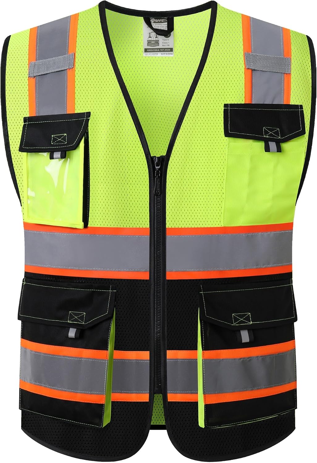JKSafety Hi Vis Reflective Safety Vests for Men Women High Visibility Vest with Pockets Mesh Fabric Construction Safety Apparel Neon Vest for Work (220-Yellow L)