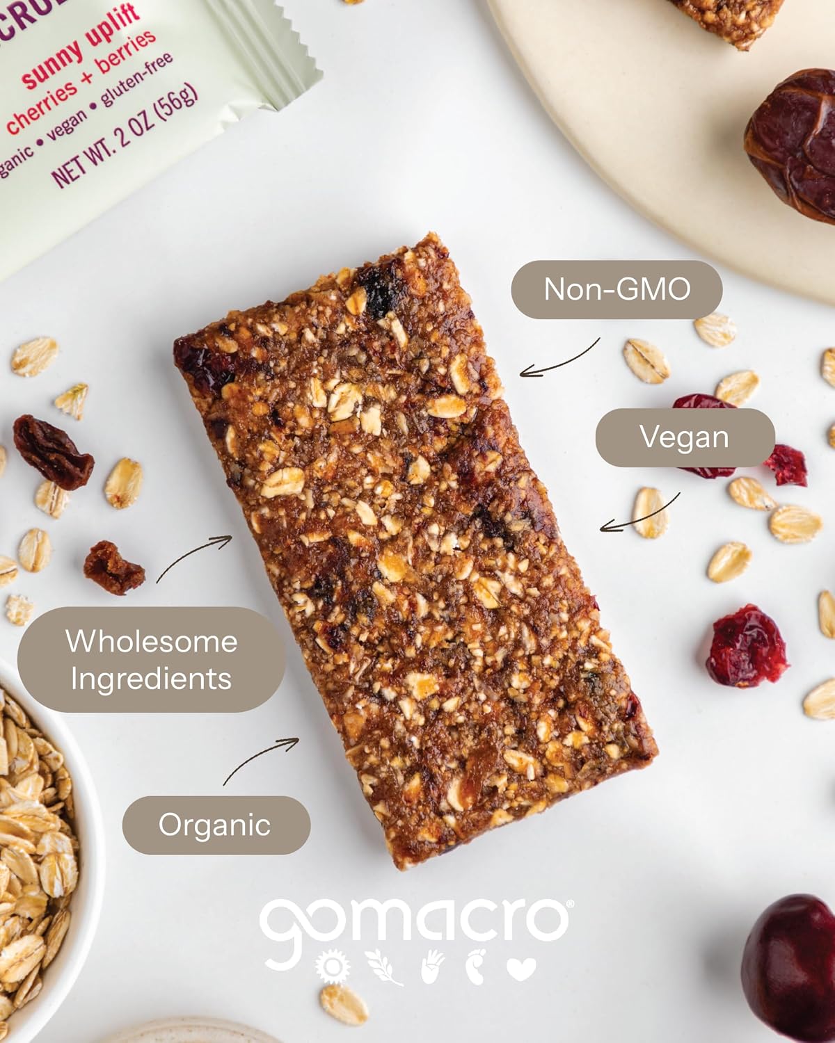 GoMacro MacroBar Organic Vegan Protein Bars - Coconut + Almond Butter + Chocolate Chips (2.3 Ounce Bars, 12 Count)