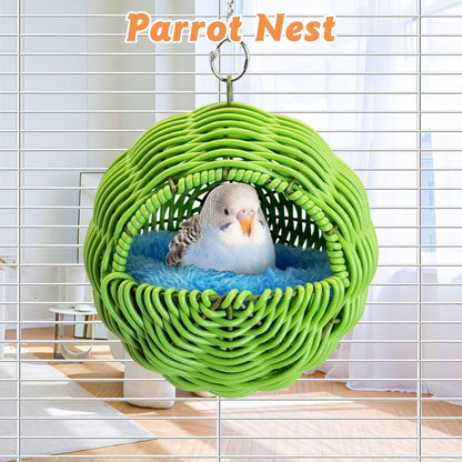 BNOSDM Rattan Bird Nest Parrot Nesting House Parakeet Nesting Soft Lovebird Warm Bed Sleeping for Parrots Bird Cage Accessories for Cockatiels Budgerigars Finches Canaries (Single-Hole Style)