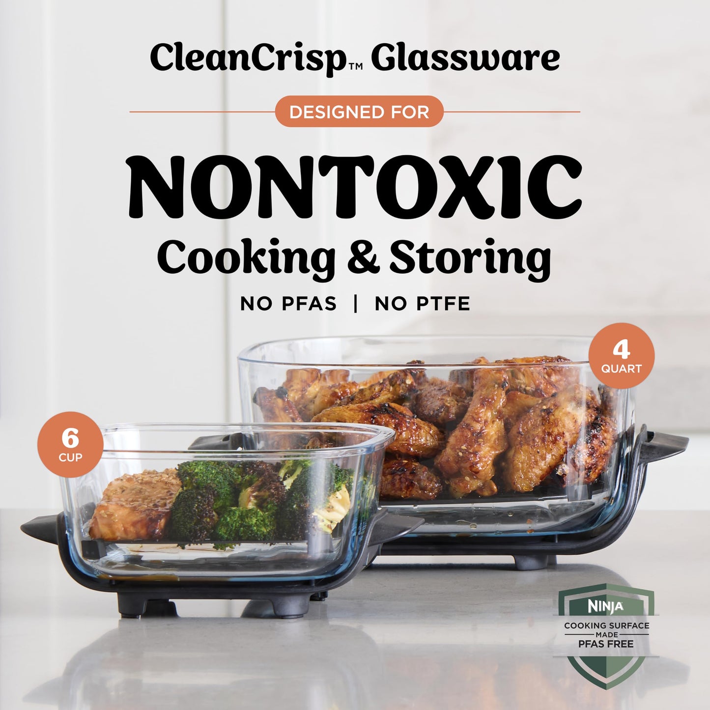 Ninja Crispi 4 in 1 Glass Air Fryer, 450°F, Non Toxic, 4QT and 6 Cup Containers with Lids, Dishwasher Safe, Cyberspace Gray, 1 Count, FN101GY