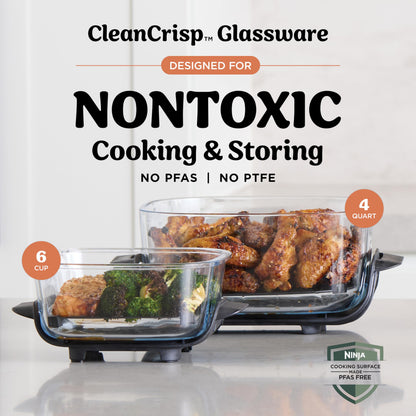 Ninja Crispi 4 in 1 Glass Air Fryer, 450°F, Non Toxic, 4QT and 6 Cup Containers with Lids, Dishwasher Safe, Cyberspace Gray, 1 Count, FN101GY