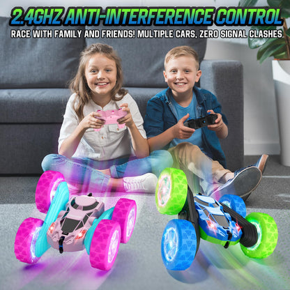 Hamdol Remote Control Car for Kids, 360° Rotating Double-Sided RC Car with LED Headlights, 4WD 2.4GHz Electric Rechargeable Toy Vehicle for Boys and Girls, Perfect Birthday