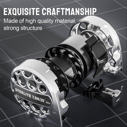 STEELITE Tape Measure 25'FT Stainless Steel Waterproof & Rustproof Retractable Measuring Tape with Hollow Design Carbon Fiber