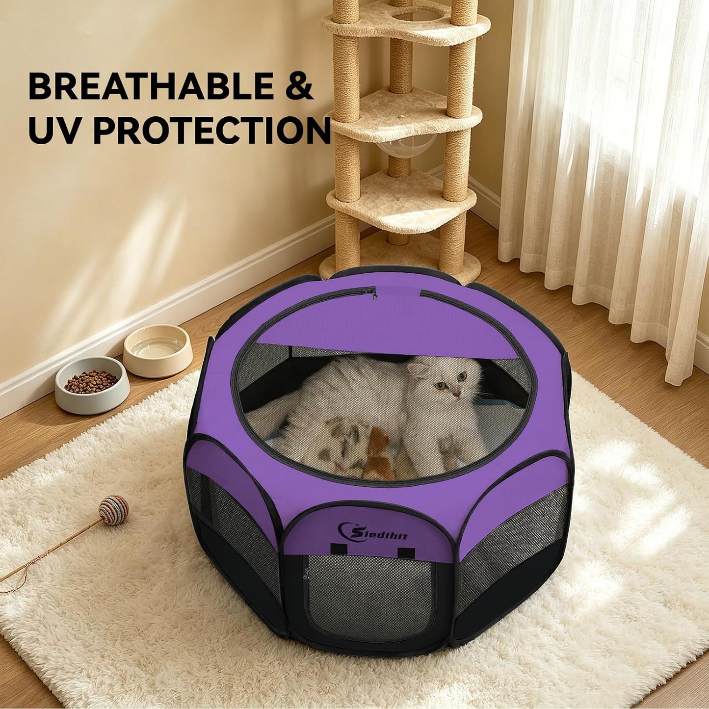 Siedihit Dog Cat Playpen, Puppy Pet Playpen Indoor for Small Dog Crate Tent Cage Outdoor, Portable Pop Up Dogs Enclosure Kennel with Carrying Case for Dogs/Cats/Rabbits(Grey, Small