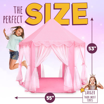 Orian Princess Tent for Kids, Toddler & Kids Pink Play Tent Indoor & Outdoor Princess Castle Fort for Girls and Toddlers Ages 2-7, 55”x53”, LED Star Lights, Children’s Toys and Gifts for Girls