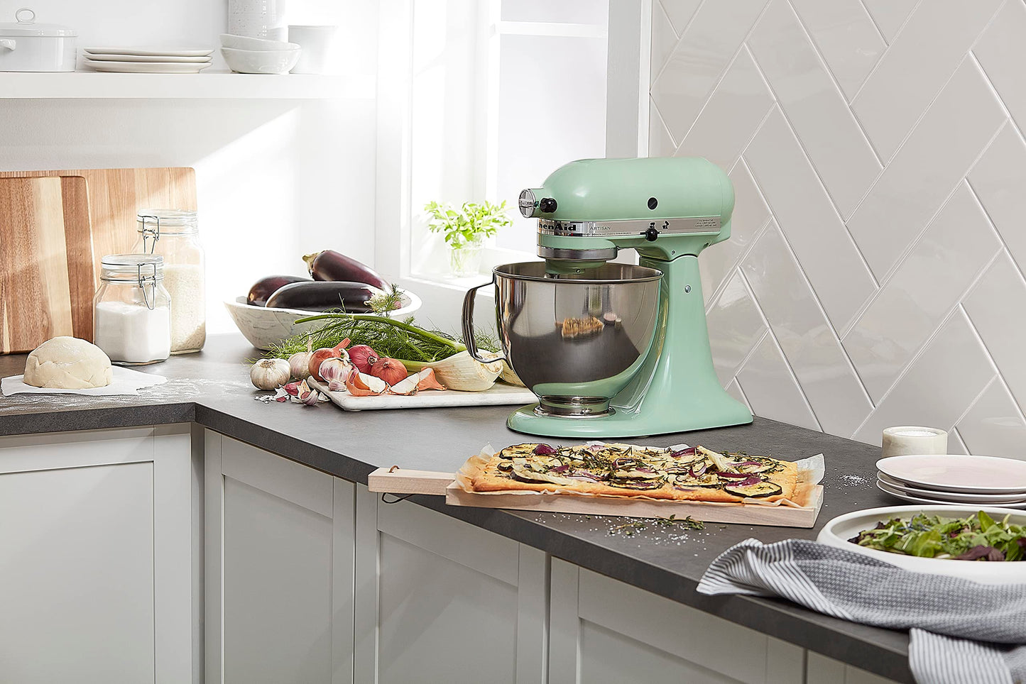 KitchenAid Artisan Series 5 Quart Tilt Head Stand Mixer with Pouring Shield KSM150PS, Almond Cream