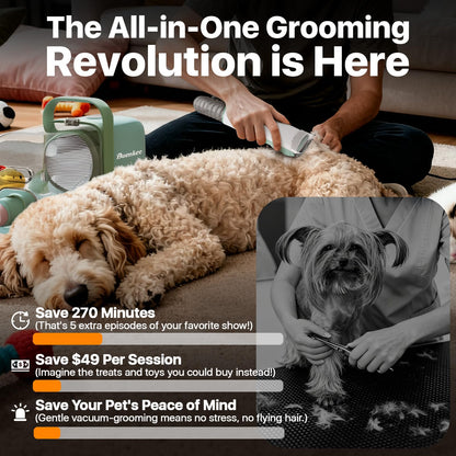 Buenkee Dog Grooming Vacuum Kit, 15000Pa Clipper, Shedding Brush, 2L, White | Brush, trim and deshed at home with less flying fur, mess-control suction and fewer emptying breaks during longer sessions