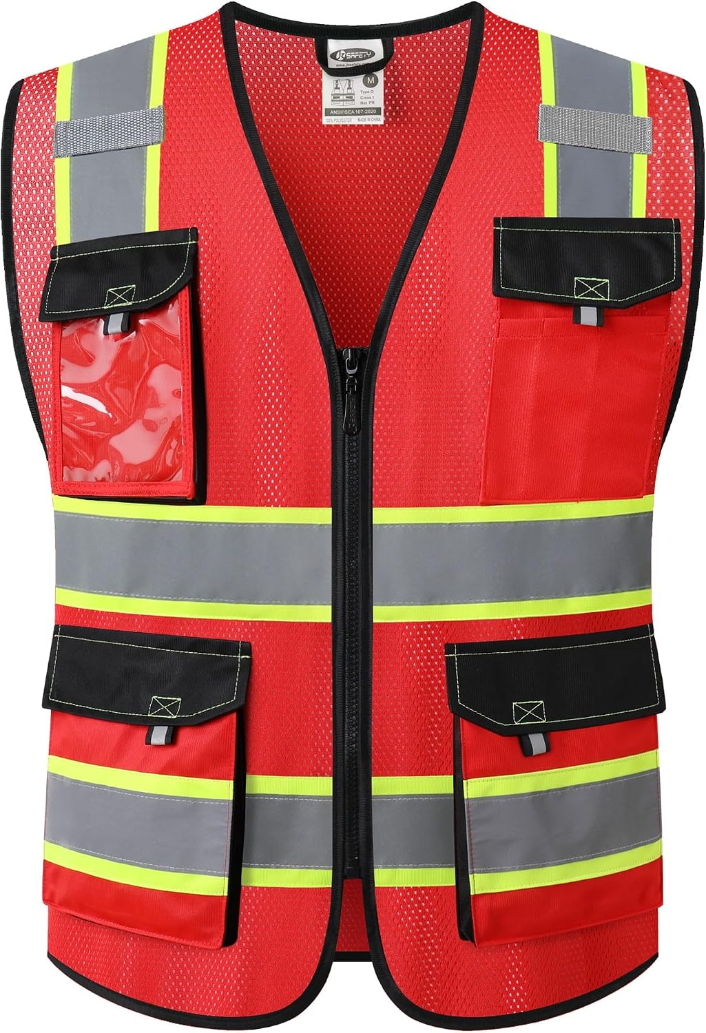 JKSafety Hi Vis Reflective Safety Vests for Men Women High Visibility Vest with Pockets Mesh Fabric Construction Safety Apparel Neon Vest for Work (220-Yellow L)