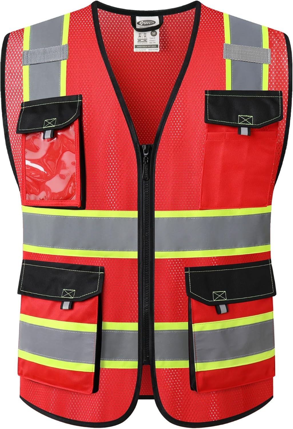 JKSafety Hi Vis Reflective Safety Vests for Men Women High Visibility Vest with Pockets Mesh Fabric Construction Safety Apparel Neon Vest for Work (220-Yellow L)