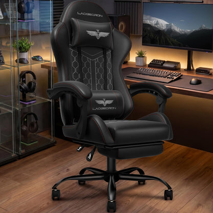 Ergonomic Gaming Chair, RGB LED Lights Computer Chairs with Retractable Footrest, 400 lbs Lumbar Support Linked Armrests Gamer Chair High Back Heavy Duty Video Game Chairs (Black Red)