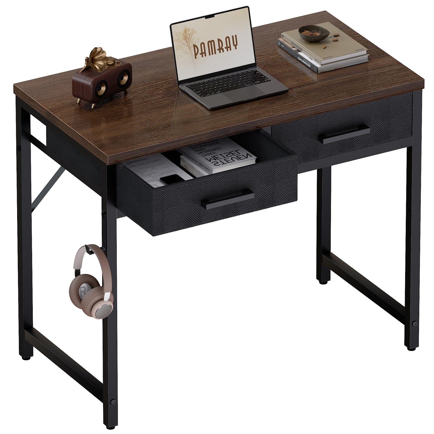 Pamray 32 Inch Small Computer Desk with 2 Drawers for Bedroom Study Writing Home Office Table for Small Spaces White