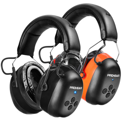 PROHEAR 037 Bluetooth 6.0 Hearing Protection Headphones with Rechargeable 1500mAh Battery, 30dB SNR Safety Noise Reduction Ear Muffs 120H Playtime for Mowing, Workshops, Snowblowing - Black