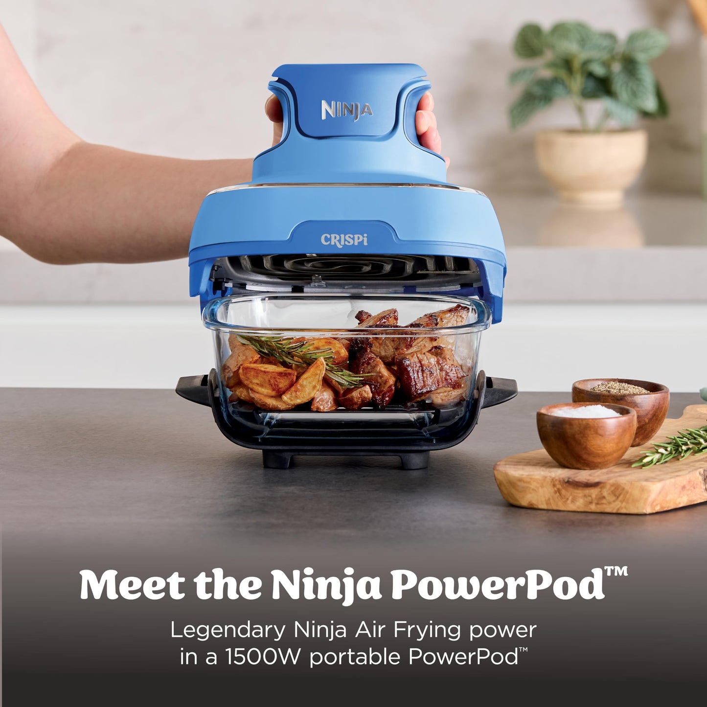 Ninja Crispi 4 in 1 Glass Air Fryer, 450°F, Non Toxic, 4QT and 6 Cup Containers with Lids, Dishwasher Safe, Cyberspace Gray, 1 Count, FN101GY