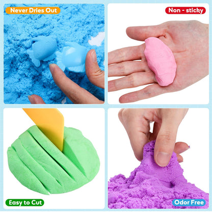 FURWEY 6.6lbs Play Sand,Mixed Packaging of 3-Color Sensory Sand,Suitable for Children to Shaping, Squeezing and Sculpting（Without Molds）