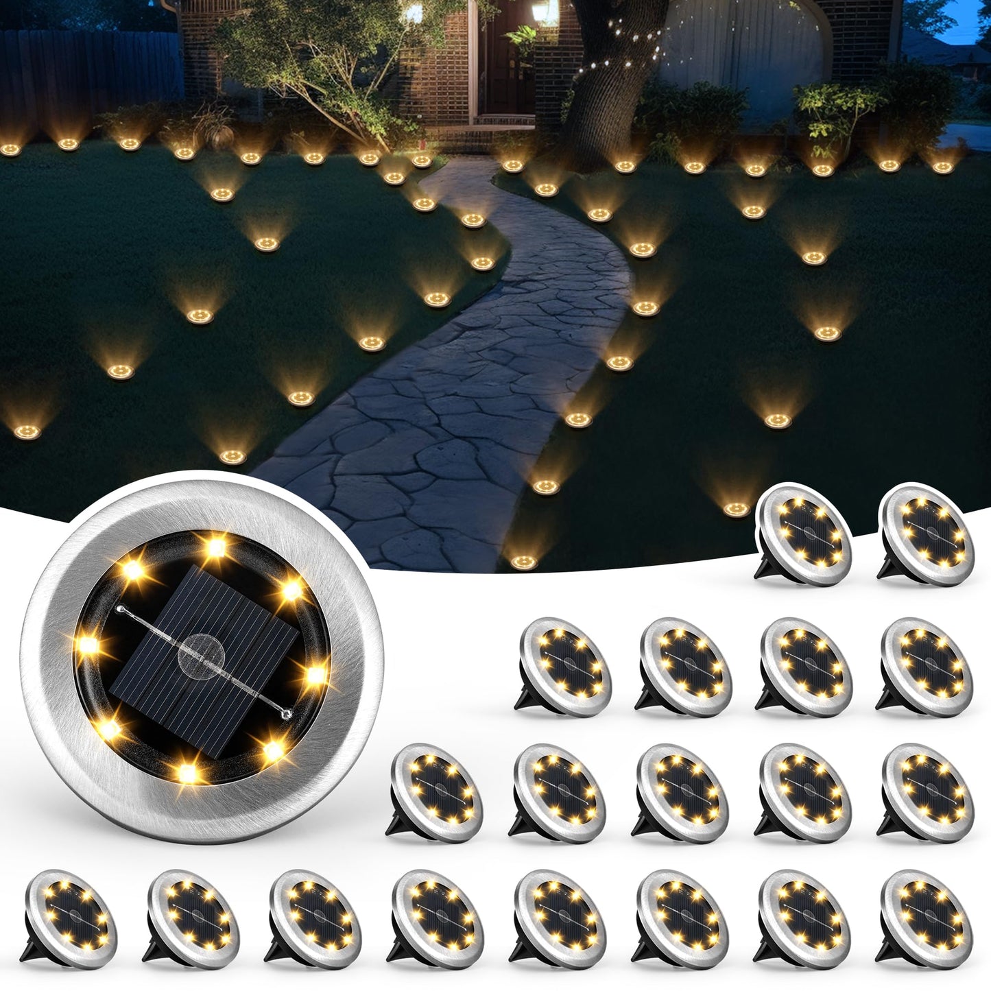 SOLPEX Mini Solar Ground Lights, 10 Pack Solar Lights Outdoor Waterproof, Pathway Lights Solar Powered, Solar Garden Light, Landscape Lighting for Yard Driveway Walkway (Cool White)