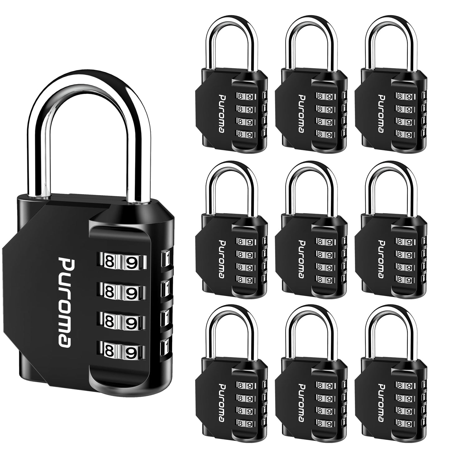 Puroma 2 Pack Combination Lock 4 Digit Padlock for School Gym Locker, Sports Locker, Fence, Toolbox, Case, Hasp Storage (Black & Code Window)