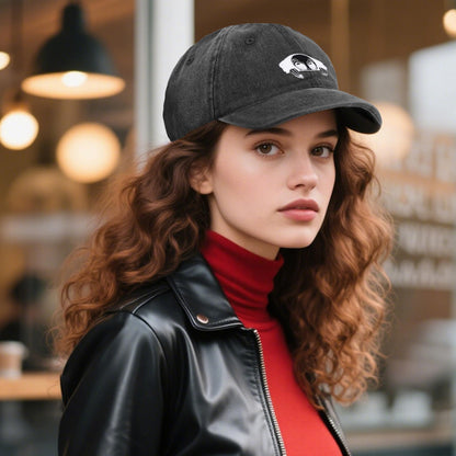 Embroidered Baseball Cap Adjustable Vintage Washed Distressed Denim Baseball Hat for Women Men