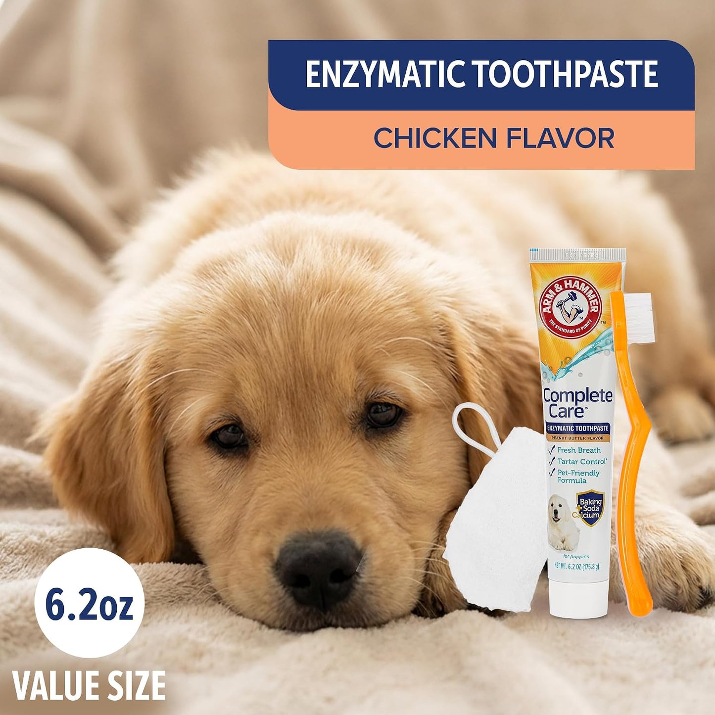 Arm & Hammer Complete Care Dog Dental Kit with Enzymatic Dog Toothpaste, Toothbrush and Finger Brush, Baking Soda and Calcium Formula for Plaque Tartar Control, Chicken Flavor, 2.5 Oz