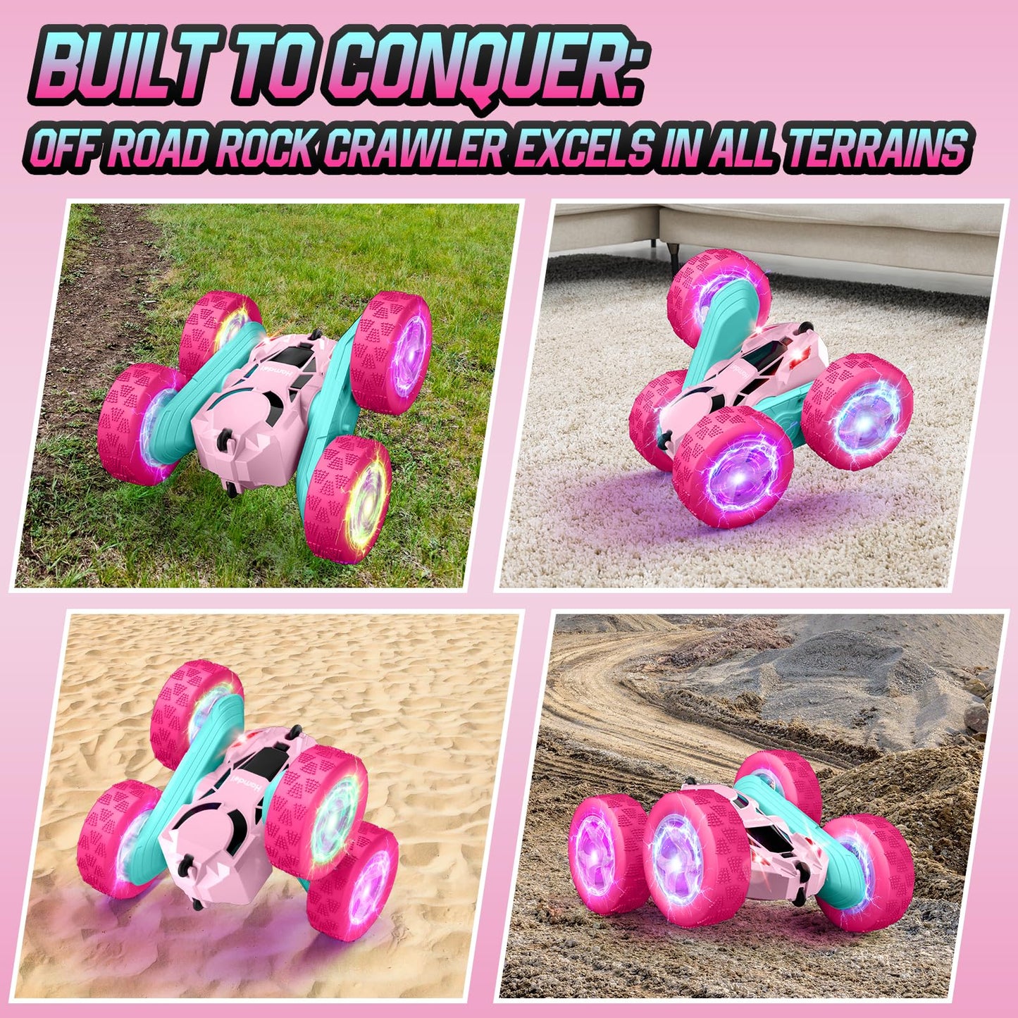 Hamdol Remote Control Car for Kids, 360° Rotating Double-Sided RC Car with LED Headlights, 4WD 2.4GHz Electric Rechargeable Toy Vehicle for Boys and Girls, Perfect Birthday