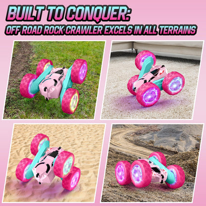 Hamdol Remote Control Car for Kids, 360° Rotating Double-Sided RC Car with LED Headlights, 4WD 2.4GHz Electric Rechargeable Toy Vehicle for Boys and Girls, Perfect Birthday