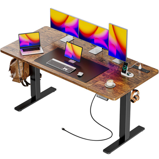 Huuger 55 x 28 Large Electric Standing Desk, Height Adjustable Computer Desk, 27.6" Deep Desktop, Stand up Gaming Office Table with 2 Hooks, 3 Preset Heights, for Home Office, Black