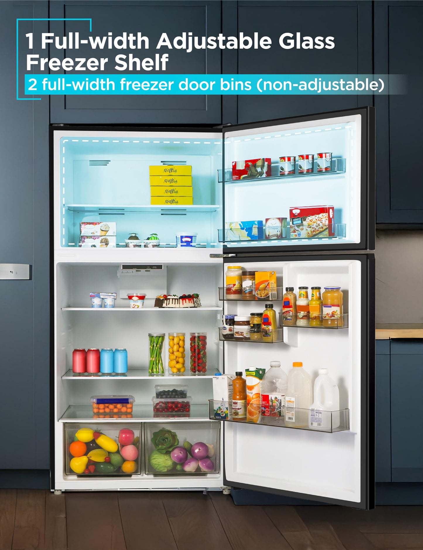 BLACK+DECKER 16.4 Cu. Ft. Top Mount Refrigerator with Freezer, 2 Door Refrigerator with Top Freezer and Separate Temperature Controls, Auto Defrost, BR1640KW, White