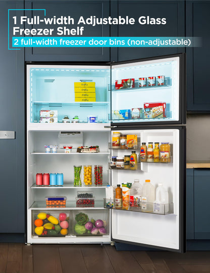 BLACK+DECKER 16.4 Cu. Ft. Top Mount Refrigerator with Freezer, 2 Door Refrigerator with Top Freezer and Separate Temperature Controls, Auto Defrost, BR1640KW, White