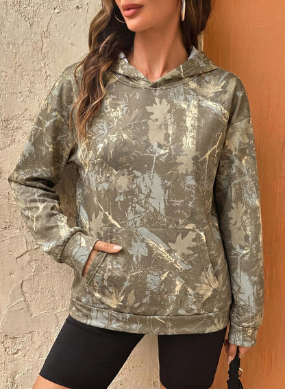 Dokotoo Hoodies for Women Long Sleeve Maple Leaf Fleece Camo Hoodie Oversized Camouflage Casual Sweatshirt Hooded Tops