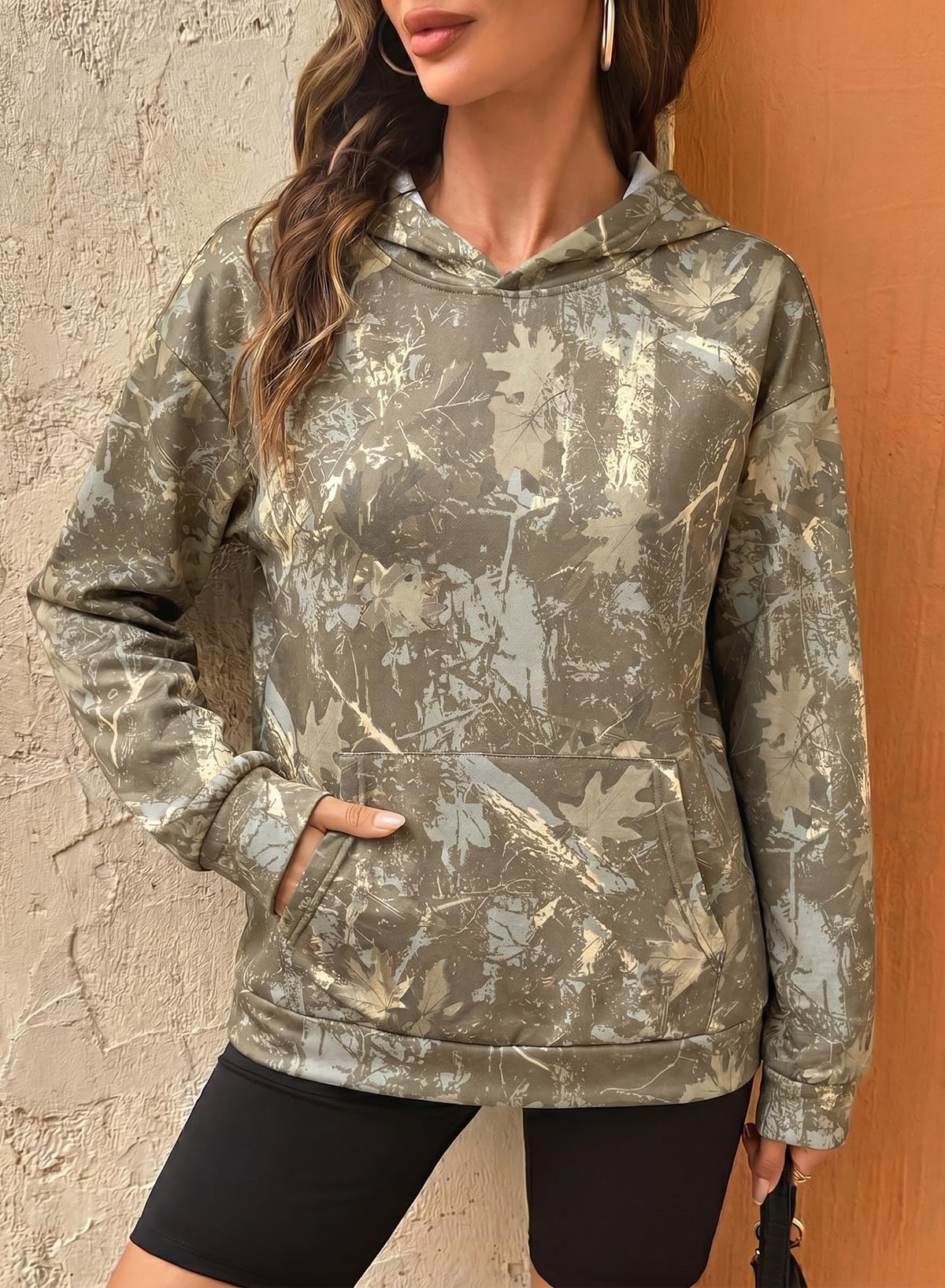 Dokotoo Hoodies for Women Long Sleeve Maple Leaf Fleece Camo Hoodie Oversized Camouflage Casual Sweatshirt Hooded Tops