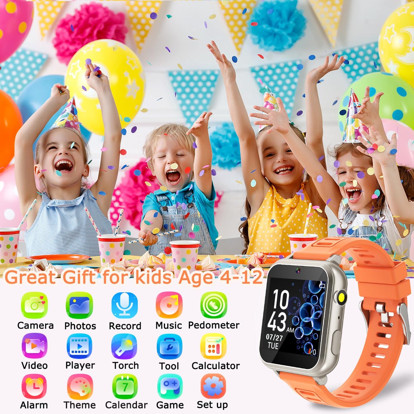 Cosjoype Kids Game Smart Watch for Kids with 39 Puzzle Games HD Touch Screen Camera Music Player Pedometer Alarm Clock Calculator Flashlight 12/24hr Kid Watch Gift for 4-12 Year Old Boys Toys for Kid
