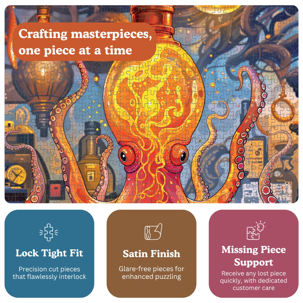 Cross & Glory | Jigsaw Puzzles 1000 Pieces for Adults | Deep Blue Octopus Odyssey | Ocean Octopus Puzzles for Adults | Challenging Brain Teaser Ocean Puzzle | 20 x 27 Inches