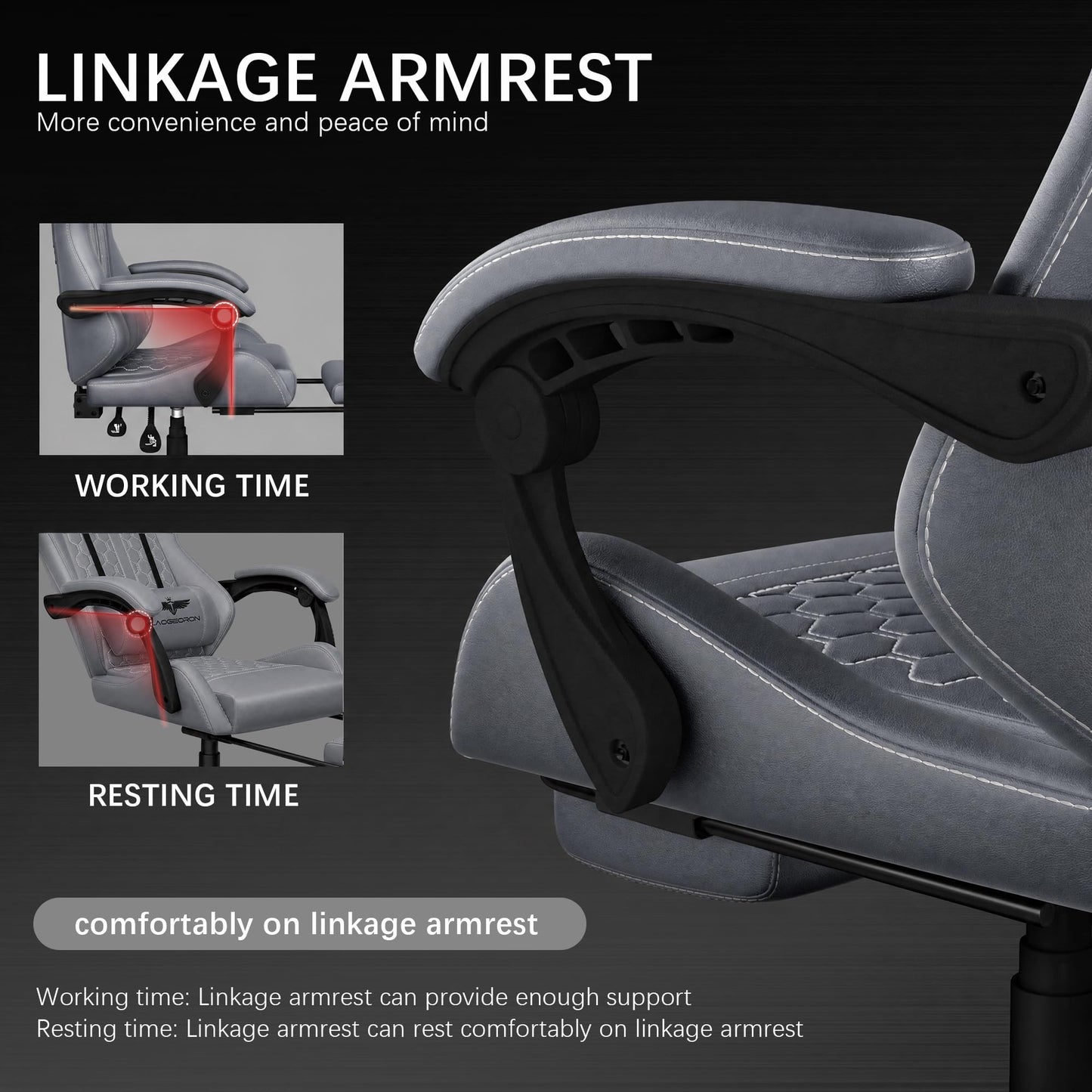 Ergonomic Gaming Chair, RGB LED Lights Computer Chairs with Retractable Footrest, 400 lbs Lumbar Support Linked Armrests Gamer Chair High Back Heavy Duty Video Game Chairs (Black Red)