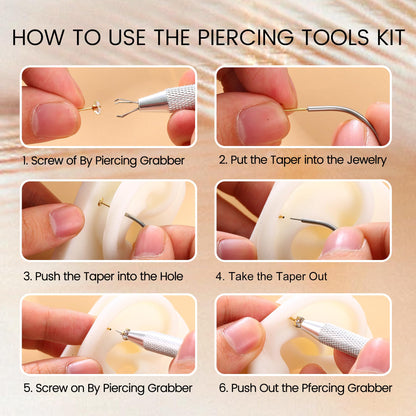 GEMQUEEN Piercing Taper Ball Grabber Tool for Changing Jewelry - 14G 16G 18G 20G Stainless Steel Flat Back Earrings Applicator Tool Threadless Insertion Pin Thread Body Piercing Kit for Ear Nose Lip