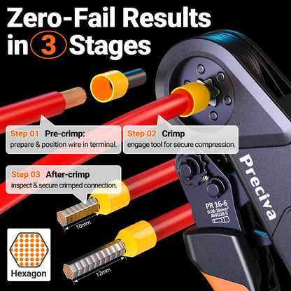 Preciva Ferrule Crimping Tool Kit - AWG 28-5 Hexagonal Ferrule Crimper with Automatic Wire Stripper and 1375Pcs Single/Twin Ferrule Connectors, Self-Adjustable Ratchet Ferrule Terminals Crimping Tool