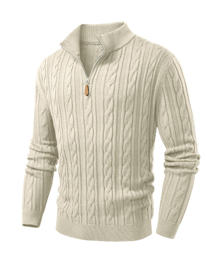 JMIERR Men's Quarter Zip Pullover Sweater Cable Knit Casual Stand Collar Texture Knitted Sweaters