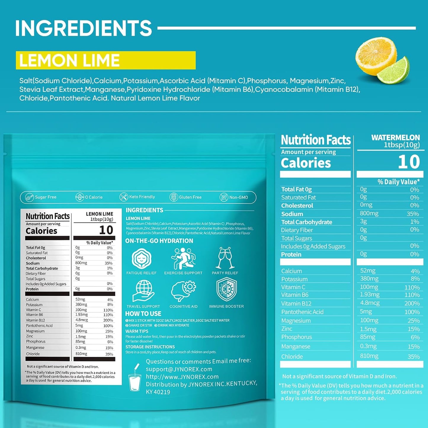 Electrolytes Powder Packets Sugar Free, 30 Sticks High Sodium Hydration Packets, Electrolyte Drink Mix with Lemon Lime Watermelon Peach Berry Kiwi Tropical Punch Lychee Cranberry, 10.5OZ