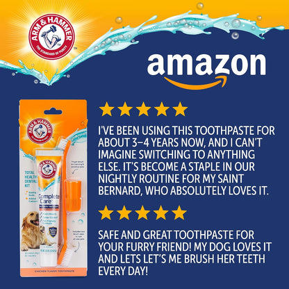 Arm & Hammer Complete Care Dog Dental Kit with Enzymatic Dog Toothpaste, Toothbrush and Finger Brush, Baking Soda and Calcium Formula for Plaque Tartar Control, Chicken Flavor, 2.5 Oz