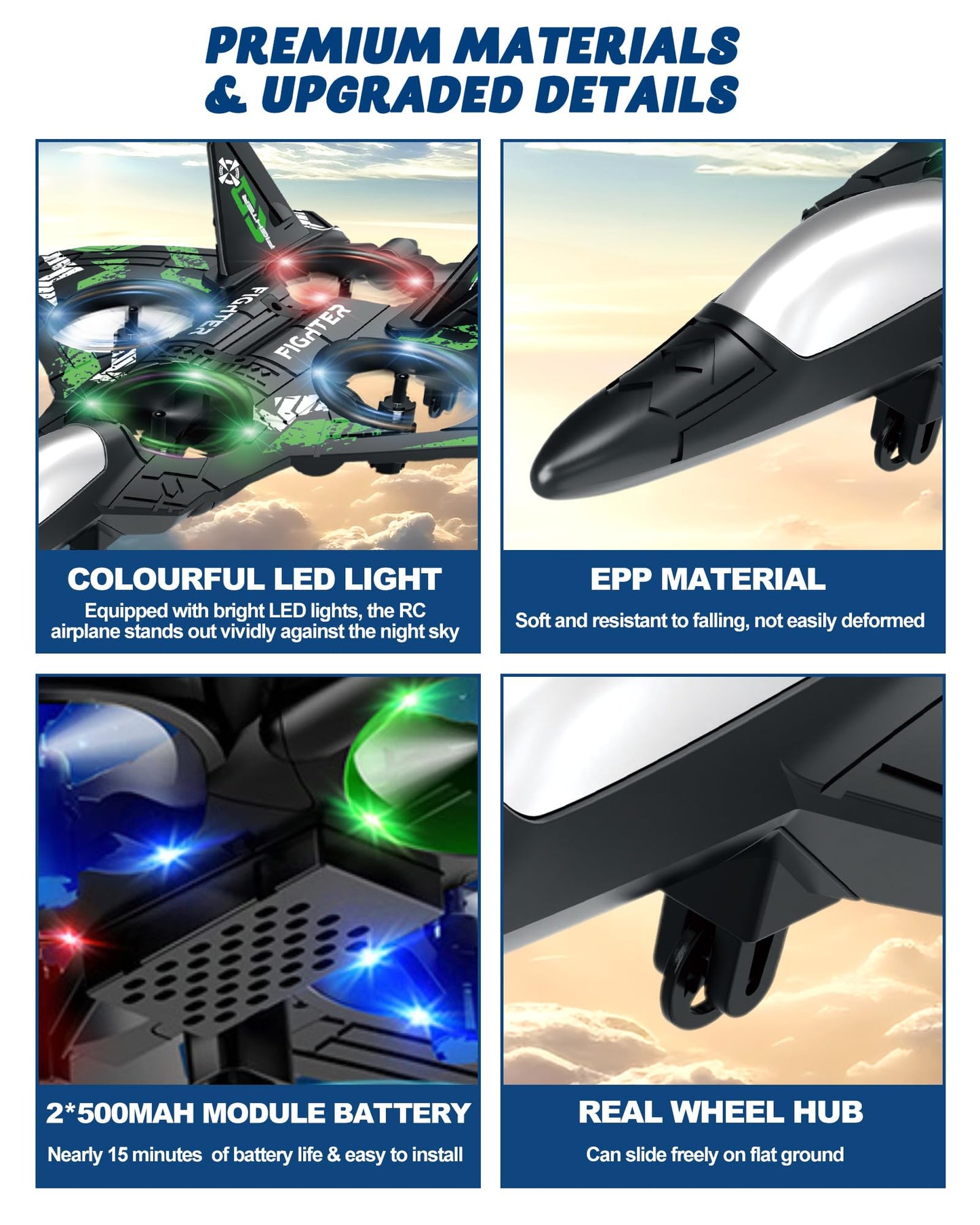 JoyRapt Form RC Plane Drones for Kids, Remote Control Airplane, Aircrafts for Boys and Girls, Jet Helicopter Drones with LED Lights 360° Flip, 4 Rechargeable Batteries (Two Pack)