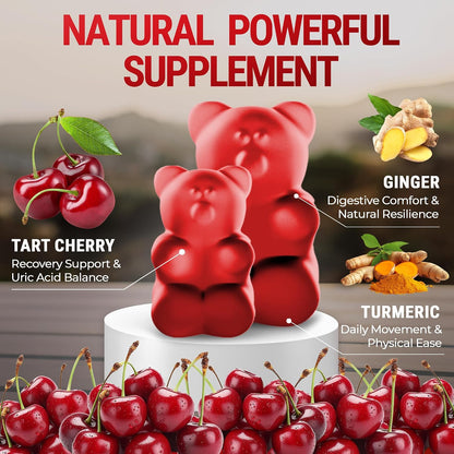 KEY ELEMENTS [Ultra Strength] Tart Cherry Gummies Extract with Turmeric & Ginger - Natural Tart Cherry Supplement for Uric Acid Cleanse Support & Recovery Gummies