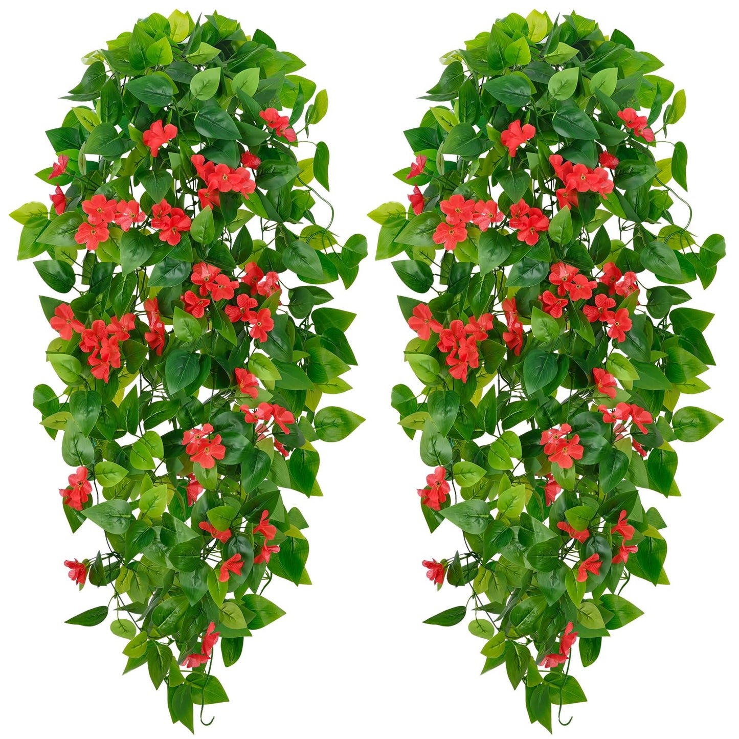BLEUM CADE Fake Hanging Plants, 2pcs Artificial Pothos Vines Faux Plants Greenery for Wall Home Living Room Office Indoor Outdoor Decor (No Baskets)