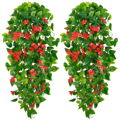 BLEUM CADE Fake Hanging Plants, 2pcs Artificial Pothos Vines Faux Plants Greenery for Wall Home Living Room Office Indoor Outdoor Decor (No Baskets)