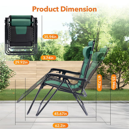 Alpen Zero Gravity Lounge Chair Set of 2, Patio Chair Folding Lounge Chairs for Outside, Portable Camping Chairs with Pillow and Cup Holder, Outdoor Recliner for Beach Outdoor Camping, Black