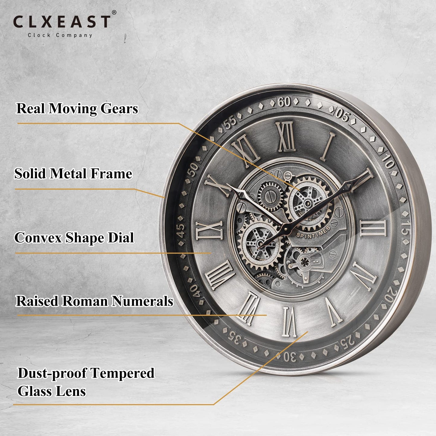 CLXEAST Mid Century Minimalist Modern Wall Clocks,24 Inch Wall Clock with Moving Gears, Large Cream Gold Wall Clocks for Living Room Decor,House Warming Gifts New Home