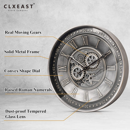 CLXEAST Mid Century Minimalist Modern Wall Clocks,24 Inch Wall Clock with Moving Gears, Large Cream Gold Wall Clocks for Living Room Decor,House Warming Gifts New Home