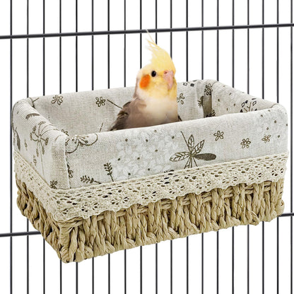 kathson Bird Nest Parrot House Birds Sleeping Bed Straw Weave All Season Hanging Hammock Bird Bed Snuggle Hut Birdcage Accessories for Parakeets Budgies Cockatiels Conures Quaker Parrot(Yellow)